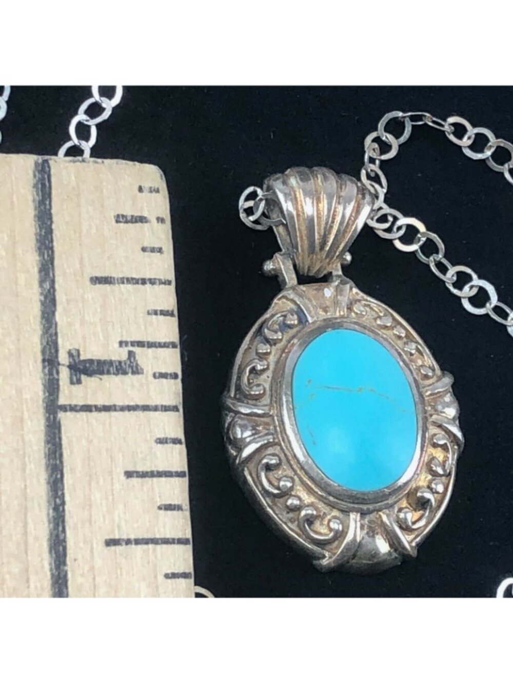 Reirtal Necklace Sterling Silver 925 Turquoise Stone 31" Long